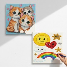 Dudu Gift TATİL-KARNE HEDİYESİ 2'li Tuval Boyama Seti 20X20 cm Uv Baskı 6 Akrilik Boya 1 FIRÇA-MODEL-287