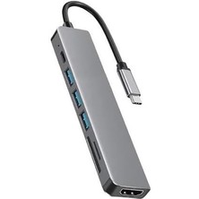 Mena Rise Hb-02 7in1 HDMI USB C Type C Hafıza Kartı Micro Kart Okuyucu Hub 4K A Kalite Metal