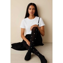 Düven Simli Kuşgözü Siyah Rengi Silvery Eyelet Külotlu Çorap