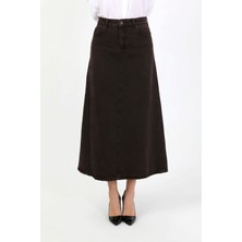 Vellichor Yüksek Bel A Kesim Denim Etek Kahverengi