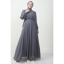Giza Store Önü Çapraz Şifon Elbise Gri