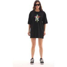 Rawea Fashion Unisex Bisiklet Yaka Baskılı Oversize T-Shirt - Siyah