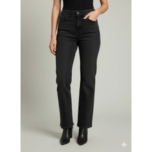 Cemo Siyah Yüksek Bel Düz Kesim Kot Pantolon Kadın