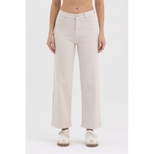 Hateko Kadın Hakan Jeans Esnek Wide Leg Ekru Yüksek Bel Kot Pantolon