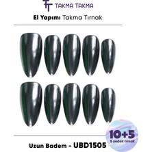 Takma Takma 15'li Siyah Uzun Badem UBD1505 Tekrar Kullanılabilir El Yapımı Protez Takma Tırnak - Gümüş-L