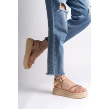 Joy Ayakkabı Zlohe Kalın Tokalı Taşlı Şeritli Ortopedik Taban Kadın Sandalet Ctt - Ten