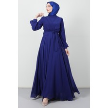 Giza Store Önü Çapraz Şifon Elbise Gece Mavi
