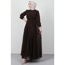 Giza Store Önü Çapraz Şifon Elbise Acı Kahve