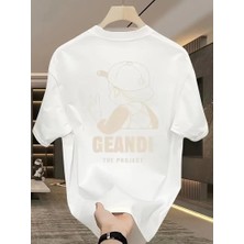 Rawea Fashion Geniş Kesim Pamuklu Tişört - "gandhı The Project" Baskılı, Beyaz, Rahat Kesim, Kısa Kollu, Günlük Kıyafet, Her Gün Giyilebilecek Tişört- Beyaz