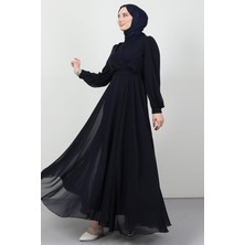 Giza Store Önü Çapraz Şifon Elbise Lacivert