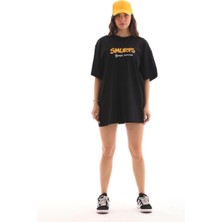 Rawea Fashion Unisex Bisiklet Yaka Baskılı Oversize T-Shirt - Siyah