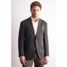 İmza Haki Mono Yaka Kendinden Desenli Pamuklu 4 Drop Comfort Fit Classic Ceket 1002255158