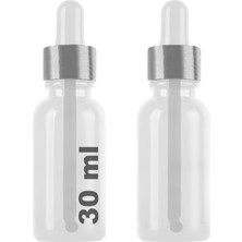 Afracam 30 ml Şeffaf Cam Damlalık Beyaz Serum Şişesi 30 cc Beyaz Gümüş Kapaklı Dropper Cam Şişe 2 Adet