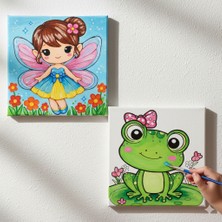 Dudu Gift TATİL-KARNE HEDİYESİ 2'li Tuval Boyama Seti 20 x 20 cm Uv Baskı 6 Akrilik Boya 1 Fırça model 173