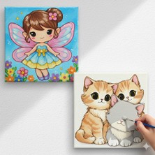 Dudu Gift TATİL-KARNE HEDİYESİ 2'li Tuval Boyama Seti 20 x 20 cm Uv Baskı 6 Akrilik Boya 1 Fırça model 171