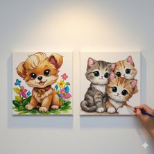 Dudu Ahşap Anaokulu İlkokul Etkinliği 2'li Tuval Boyama Seti 20 x 20 cm Uv Baskı + 6 Akrilik Boya + 1 Fırça Model 04