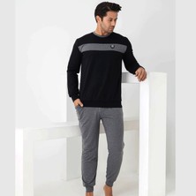 Linotti Erkek %100 Pamuklu Uzun Kollu Manşetli Pijama Takımı 071040