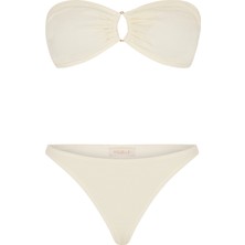 Aquella Dokulu Ekru Tokalı Straplez Bikini Takım