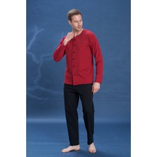 Remsa Büyük Beden Erkek Penye Uzun Kol Pijama Takımı 2141 Bordo