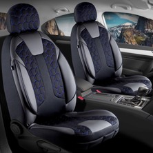 Startcar Ford Escort Deri Detaylı Oto Koltuk Kılıfı Ön Arka Set Cyrus Seri Siyah Mavi Scr
