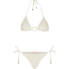 Aquella Krinkıl  Aksesuarlı Ekru Üçgen Bikini Takım