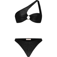 Aquella Tokalı Lurex Tek Omuz Siyah Bikini