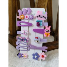 Mena Rise 14 Lü Set Çocuk Saç Tokası Seti Mor Tema Çoklu Figürlü Toka Set