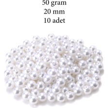 Venüs Shopping 50 gram 20mm Beyaz Renk Plastik İnci Boncuk Çanta ve Takı Yapım Boncuğu (~10 adet)