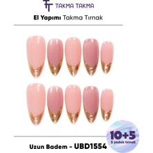 Takma Takma 15'li Ten Rengi Uzun Badem UBD1554 Tekrar Kullanılabilir El Yapımı Protez Takma Tırnak - Ten Rengi-M