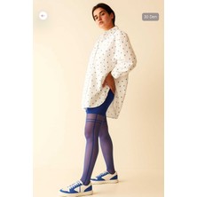 Düven Saks Mavi Rengi Kadın Desenli Ince Külotlu Çorap