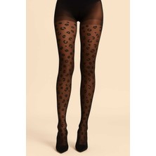 Düven Leopar Siyah Desenli Külotlu Çorap - Leopard Black Patterned Tights