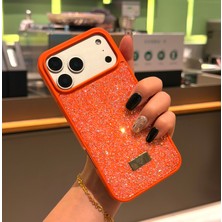 Fibaks iPhone 17 Pro Kılıf Içi Kadife Elmas Tasarımlı Turuncu Taşlı Işıltılı Pırlanta Silikon Kapak