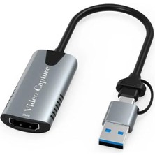 Mena Rise Type-C To USB 2in1 Video Capture Yakalama Kartı 4K 1080P Uçlu HDMI To Type-C Pc Bilgisayar Video Adaptör Çevirici