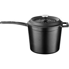 Mena Rise Döküm Yuvarlak Sos Tenceresi. Döküm Demir Yekpare Saplı Serisi Çap(Ø18 Cm. Siyah