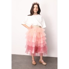 Le Mabelle Pudra  Katlı Tüllü Kız Çocuk Uzun Etek - Azalea