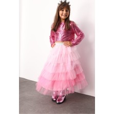Le Mabelle Pembe  Katlı Tüllü Kız Çocuk Uzun Etek - Azalea