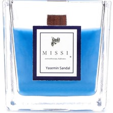 Mena Rise Mavi Ahşap Fitilli Yasemin Sandal Vegan Mum(8x8 Cm)