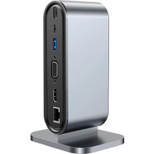 Mena Rise 12 In 1 Portlu USB Çoklayıcı Istasyonu, VGA ve HDMI 4K Destekli, Dikey Stand, Gri