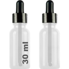 Afracam 30 ml Şeffaf Cam Damlalık Beyaz Serum Şişesi 30 cc Siyah Kapaklı Dropper Cam Şişe 2 Adet