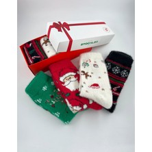 Stocalze 4’lü Kutulu Noel ve Yılbaşı Temalı Çorap Seti. Soft İplikli Havlu Kışlık Renkli Unisex Çorap.