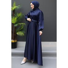 Giza Store Saten Kemerli Elbise Lacivert