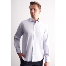 İmza Açık Mavi Yarım İtalyan Yaka Saten Uzun Kol Premium Slim Fit %100 Pamuk Gömlek 1004255195