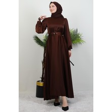 Giza Store Saten Kemerli Elbise Acı Kahve