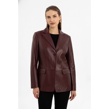 Deriderim Louisa Bordo Blazer Kadın Hakiki Deri Ceket