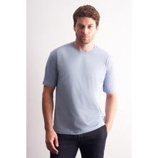 İmza Mavi Bisiklet Yaka Kısa Kol Slim Fit Pamuklu Basic Tişört 1011255106