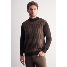 İmza Koyu Kahverengi Yarım Balıkçı Yaka Uzun Kol Cepsiz Comfort Fit Pamuklu Triko Kazak 1012255212