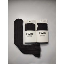 Düven 2'li Paket Yumuşacık Dokusu Klasik Örgü Deseniyle Kalın Kışlık Kestane Rengi Dizaltı Çorap