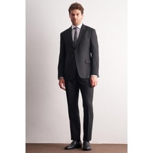 İmza Siyah - Gri Kırlangıç Yaka Çizgili Desen Esnek 6 Drop Slim Fit Classic Takım Elbise 1001255161