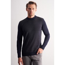 İmza Koyu Lacivert Yarım Balıkçı Yaka Uzun Kol Cepsiz Comfort Fit Pamuklu Triko Kazak 1012255219