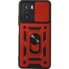 Evolvera Xiaomi Poco F3 Kılıf Pars Lens Yüzüklü Silikon - Kırmızı